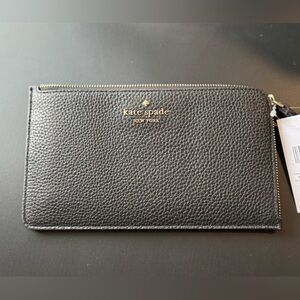 Kate Spade Lucy Black Leather Medium L-Zip Wristlet KE574 Wallet NWT $139 MSRP